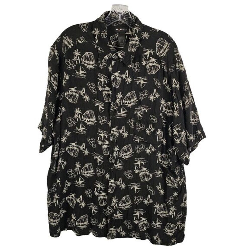 Axcess Men Hawaiian Island Shirt‎ XL Button Up Pocket Short Sleeve Black Silk